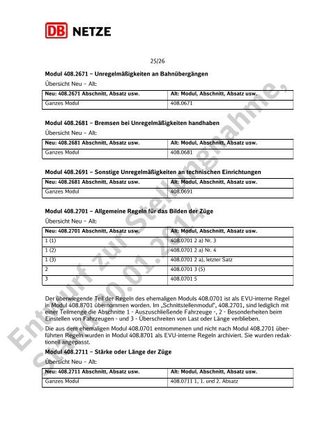 Entwurf zur Stellungnahme, Stand 30.01.2014 - DB Netz AG