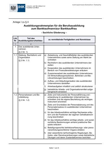 Ausbildungsrahmenplan Bankkaufmann/-frau - bei der Degussa Bank