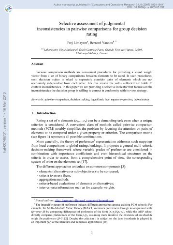 Selective assessment of judgemental inconsistencies in pairwise ...