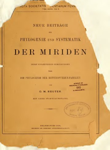 Neue Beiträge zur Phylogenie und Systematik der Miriden ... - Helda