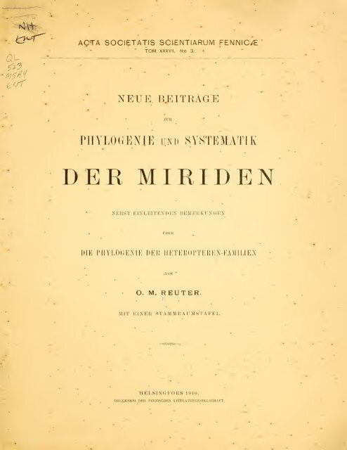 Neue Beiträge zur Phylogenie und Systematik der Miriden ... - Helda