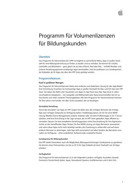 Programm für Volumenlizenzen für Bildungskunden - Apple