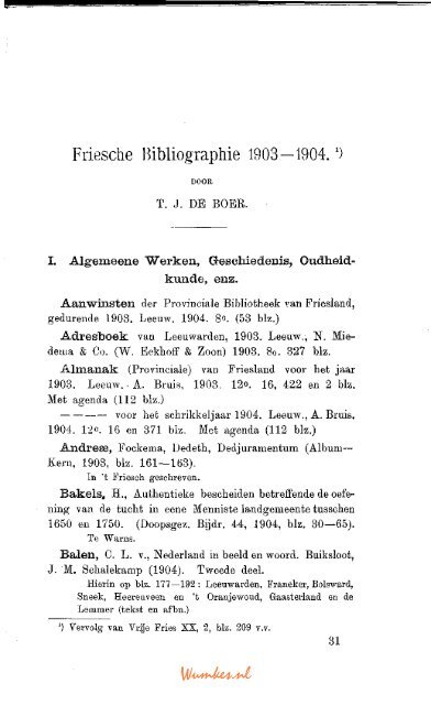 Friesche Bibliographie 1903-1904.*) - Tresoar