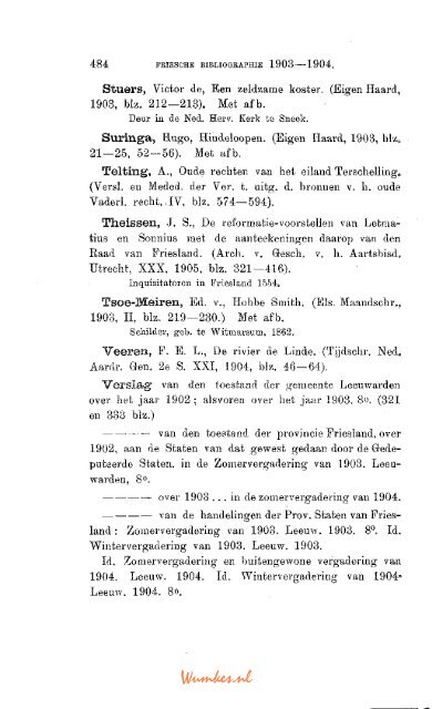 Friesche Bibliographie 1903-1904.*) - Tresoar