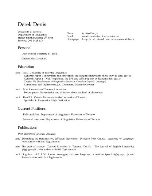 my full CV here - University of Toronto