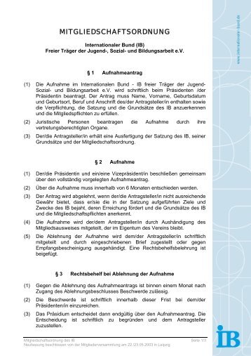 MITGLIEDSCHAFTSORDNUNG - Internationaler Bund