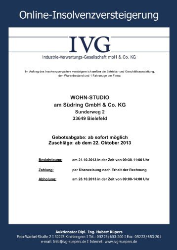 WOHN-STUDIO am Südring GmbH & Co. KG - IVG mbH & Co. KG
