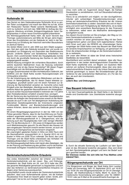 Kahlaer Nachrichten - Ausgabe Nr. 17 - 15. August 2013