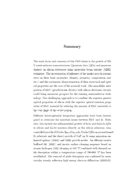 Molecular beam epitaxial growth of III-V semiconductor ... - KOBRA