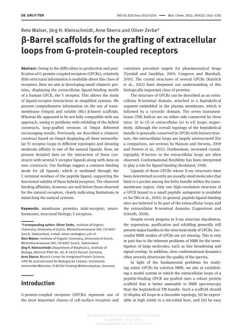 β -Barrel scaffolds for the grafting of extracellular loops ... - KOBRA