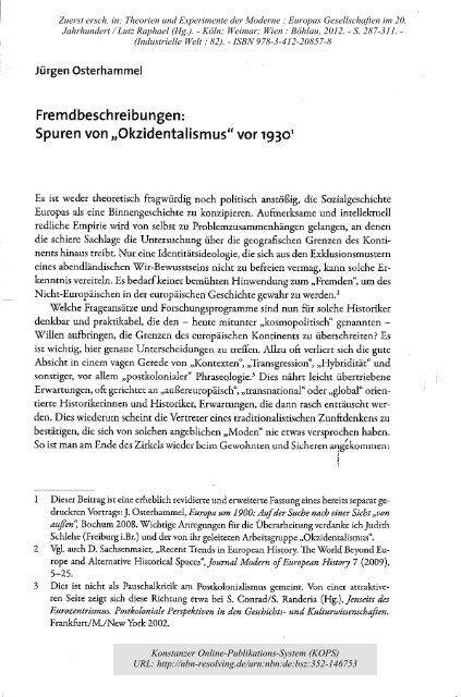 Spuren von "Okzidentalismus" vor 1930 - KOPS