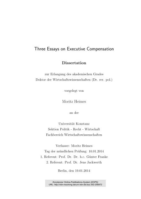 Three Essays on Executive Compensation - KOPS - Universität ...