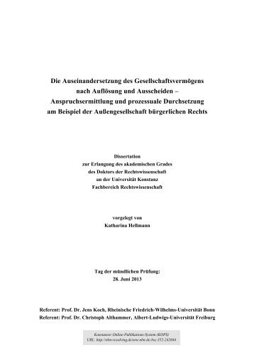 Die Auseinandersetzung des Gesellschaftsvermögens nach ... - KOPS