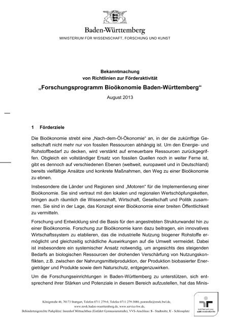 Förderrichtlinien Forschungsprogramm Bioökonomie [PDF 278 KB]