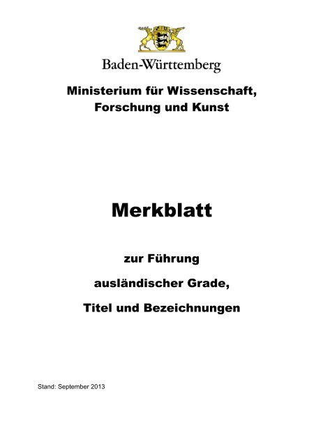 Merkblatt - Ministerium für Wissenschaft, Forschung und Kunst Baden