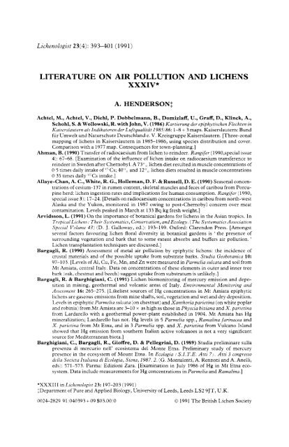 Literature on Air Pollution and Lichens XXXIV