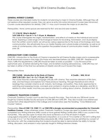 Spring 2014 Cinema Studies Courses 1 - Oberlin College