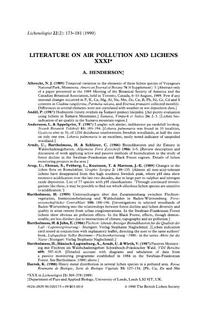 Literature on air pollution and lichens XXXI