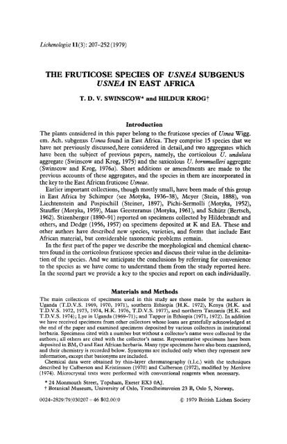 The Fruticose Species of Usnea Subgenus Usnea in East Africa