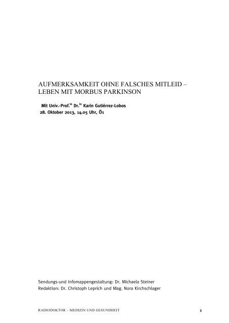 Leben mit Morbus Parkinson - Ö1 - ORF