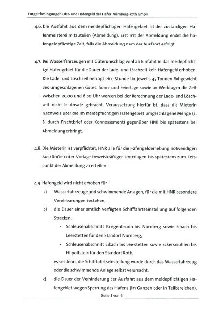 und Ufergeld der Hafen Nürnberg-Roth GmbH i. Geltungsbereich ...