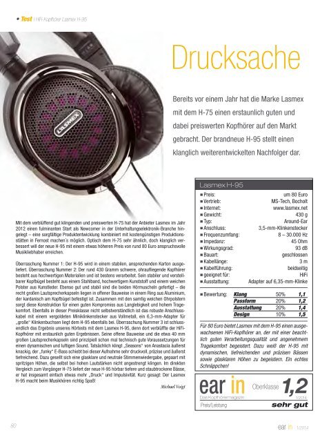 Ear IN Das Kopfhörermagazin - Januar/Februar 2014