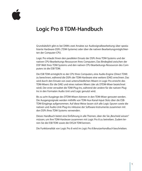 Logic Pro 8 TDM-Handbuch - Support - Apple