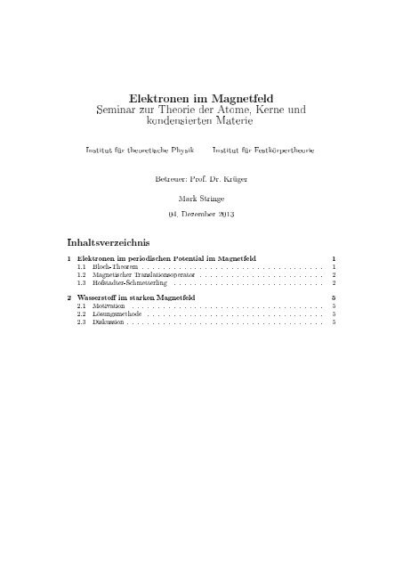 Elektronen im Magnetfeld - Institut für Theoretische Physik