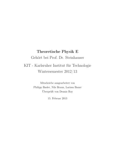 Quantenmechanik II - Fachschaft Physik - KIT