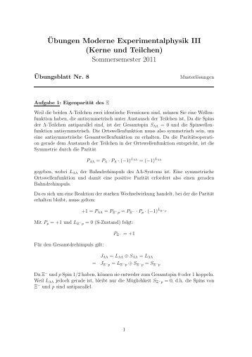 ¨Ubungen Moderne Experimentalphysik III (Kerne und Teilchen ...
