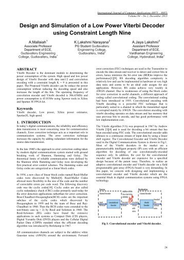 Design and Simulation of a Low Power Viterbi Decoder using ...