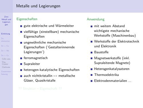 Metall und Legierungen - Anorganische Chemie, AK Röhr, Freiburg