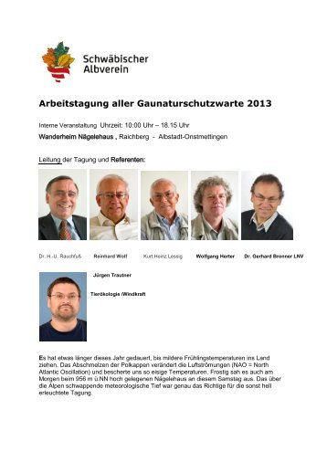 Arbeitstagung aller Gaunaturschutzwarte 2013 - Schwäbischer ...