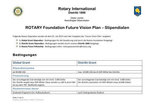 Bedingungen - Rotary Distrikt 1800