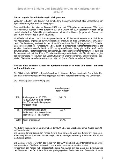 Sprachförderung im Kita-Jahr 2013-14 - Die Senatorin für Soziales ...