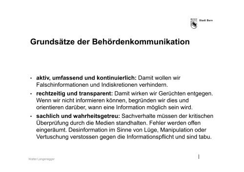 Referat von Walter Langenegger, Leiter Informationsdienst der Stadt ...