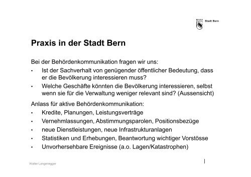 Referat von Walter Langenegger, Leiter Informationsdienst der Stadt ...