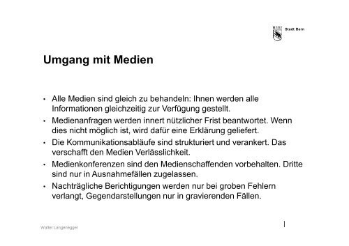 Referat von Walter Langenegger, Leiter Informationsdienst der Stadt ...