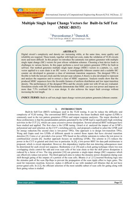 Multiple Input Vector Multiple Single Input Change Vectors for Built-In Self Test (MSIC-BIST)