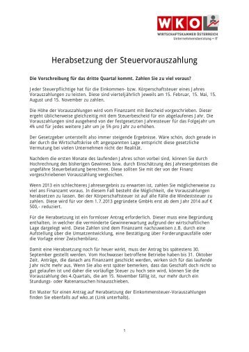 Herabsetzung der Steuervorauszahlung - Wuapaa