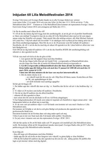 Regelverk Lilla Melodifestivalen 2014 (pdf) - Sveriges Radio