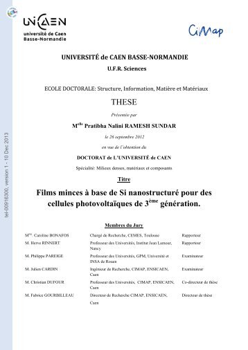 Films minces à base de Si nanostructuré pour des cellules ...