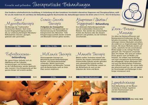 Preise und Arrangements, Kosmetik und Wellnessbehandlungen 2014