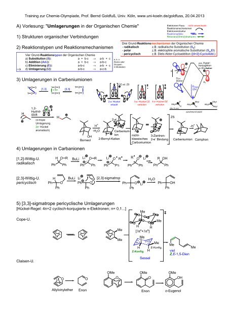 Reaktionstypen Der Organischen Chemie A) Vorlesung: "Umlagerungen in der Organischen Chemie" 1