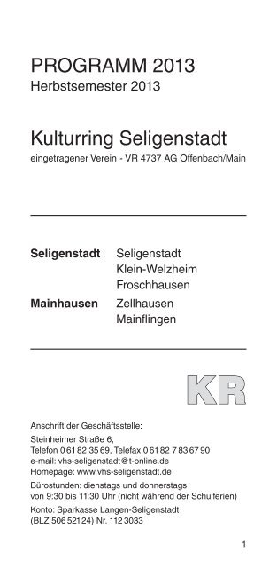 ProGrAMM 2013 Kulturring Seligenstadt - vhs Kreis Offenbach