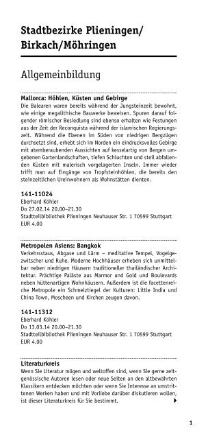 vhs Stadtteil-Programm Plieningen/Birkach/Möhringen/Asemwald