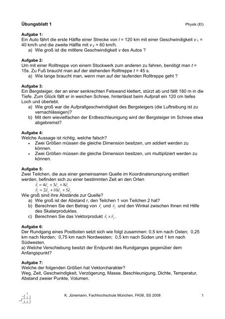 Uebungsblätter C. Jünemann WS0708