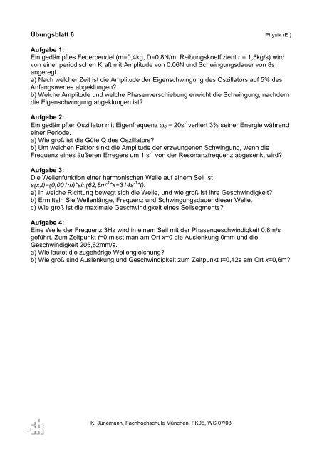 Uebungsblätter C. Jünemann WS0708