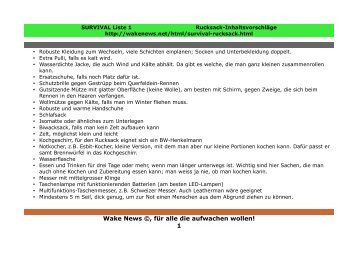 SURVIVAL - Rucksack Liste 1 - Wake News