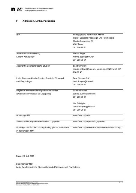 Berufspraktische Studien Logopädie Manual zum Praktikum 6